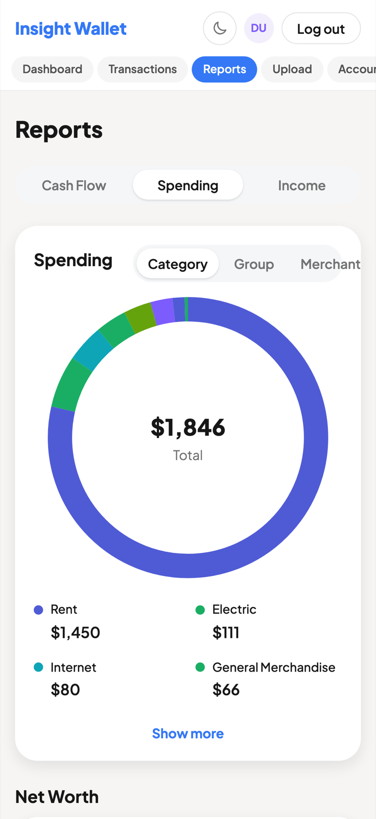 Spending reports on a phone.