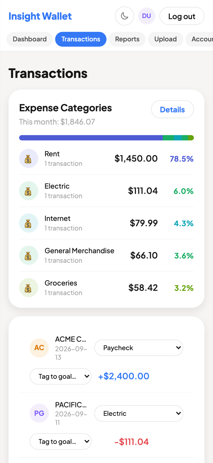 The transaction list on a phone.